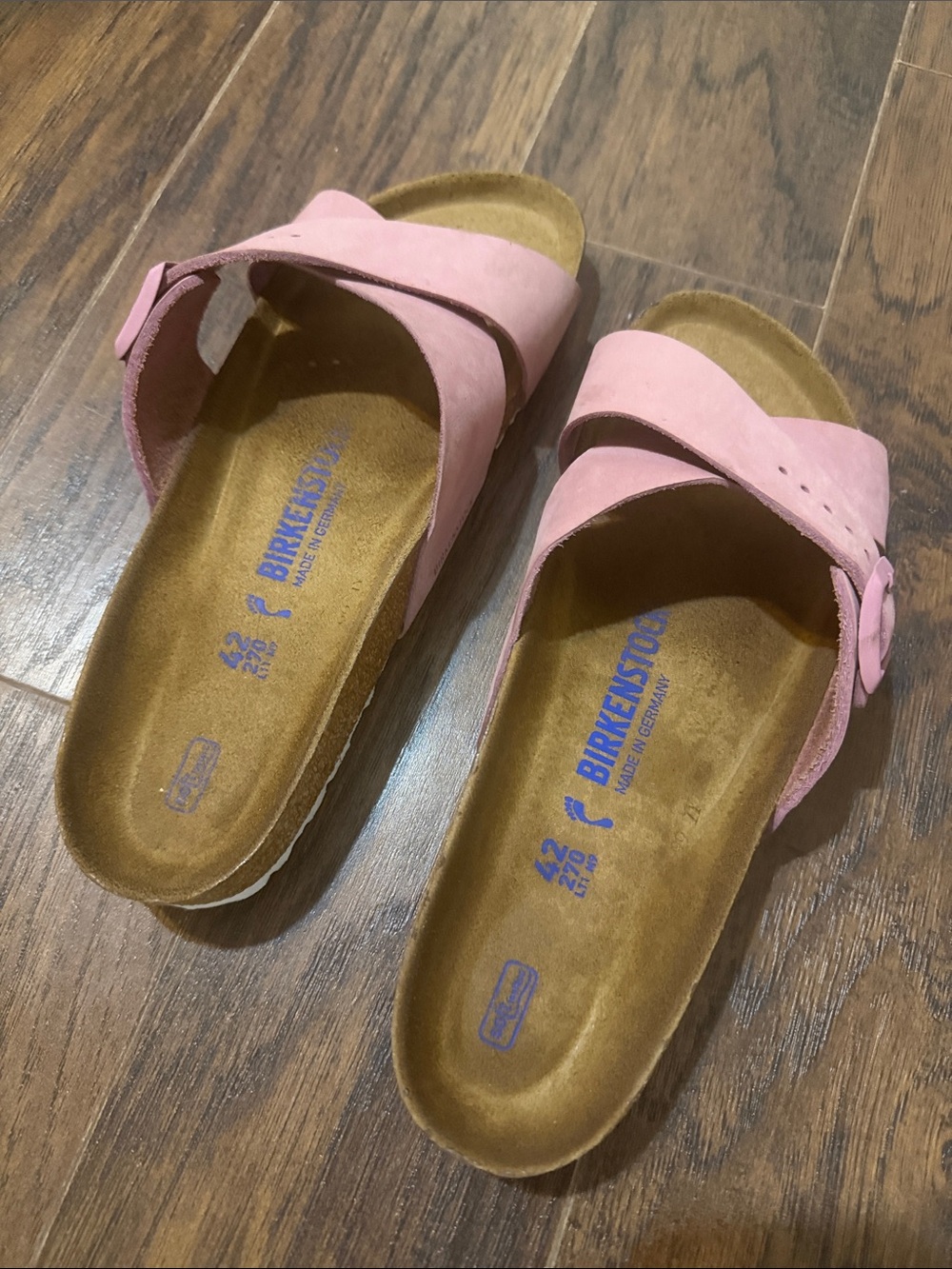 Birkenstock Pink Suede Crossband Slide Sandals